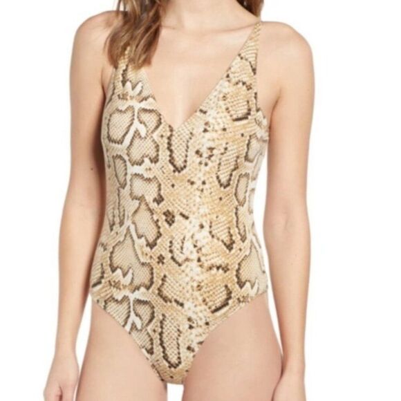 ASTR the label snake print deep v bodysuit‎ sexy onepiece small strappy glam - Picture 2 of 8